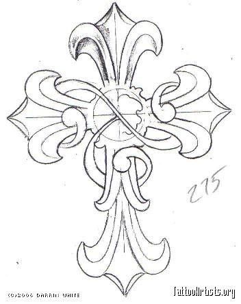 an ornate cross is shown in the middle of this drawing, it appears to have been drawn