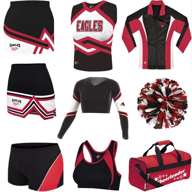 a group of cheerleaders in red and black outfits