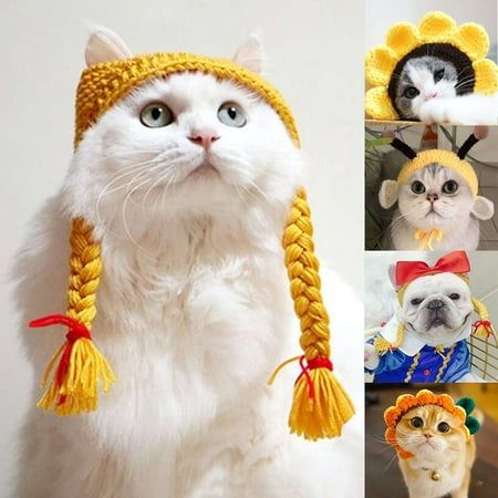 there are many different pictures of cats with hats on their heads and one has a cat's head in the middle