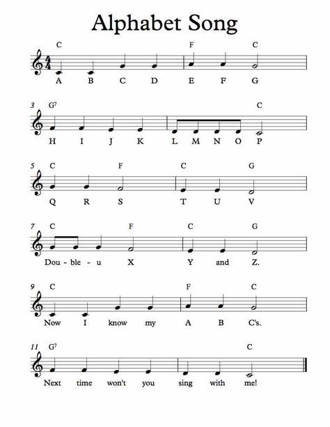 sheet music with the words alphabet song