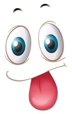 a close up of a cartoon face with big eyes and tongue sticking out its tongue