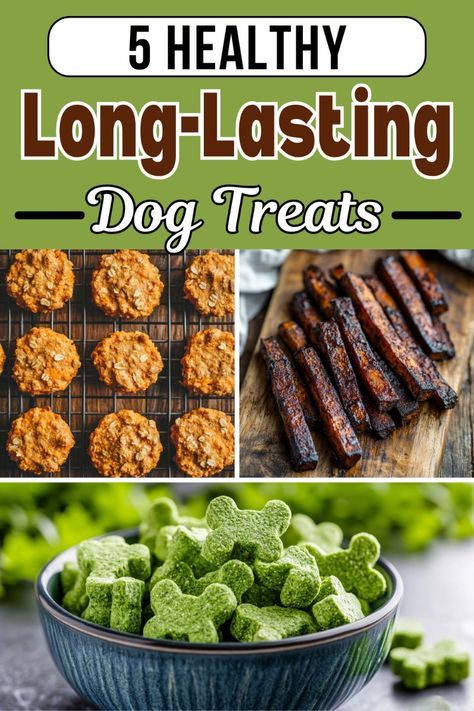 healthy dog treats with text overlay that reads, 5 healthy long - tasting dog treats