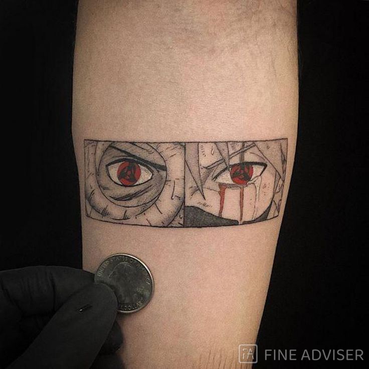 a man's leg with an evil face and red eyes on the left side of his arm