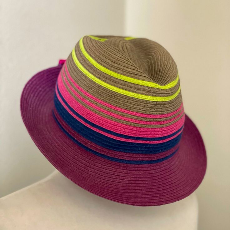 Fun And Colorful Juicy Couture Vintage Hat. Over 12 Years Old And Never Worn. Been Stored With Other New Hats. Vibrant Purple, Royal Blue And Neon Green. Multicolor Wide Brim Summer Fedora, Multicolor Summer Fedora With Short Brim, Summer Multicolor Fedora With Curved Brim, Multicolor Summer Fedora With Curved Brim, Multicolor Short Brim Summer Fedora, Multicolor Brimmed Summer Fedora, Multicolor Summer Fedora For Vacation, Casual Multicolor Summer Fedora, Purple Adjustable Short Brim Fedora