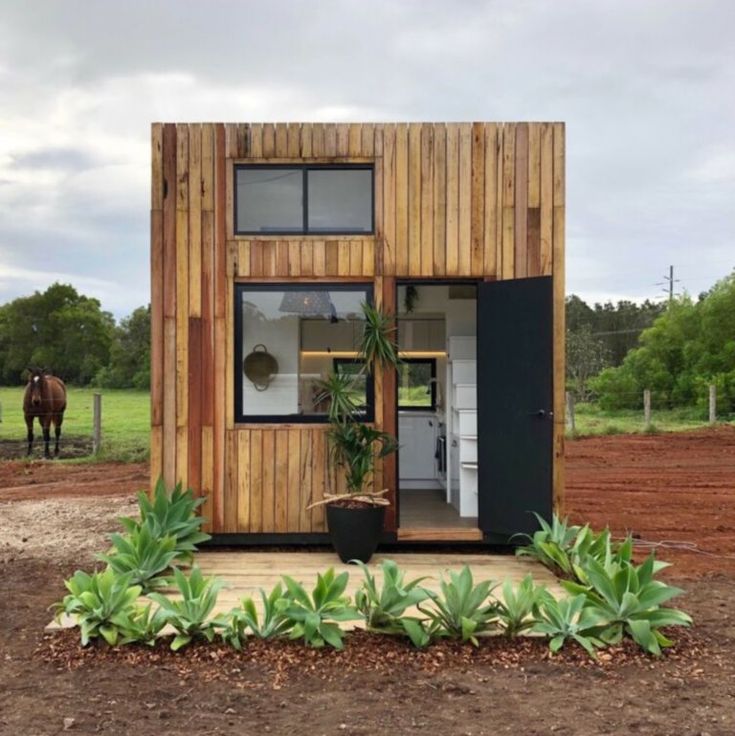 the tiny house is made out of wood