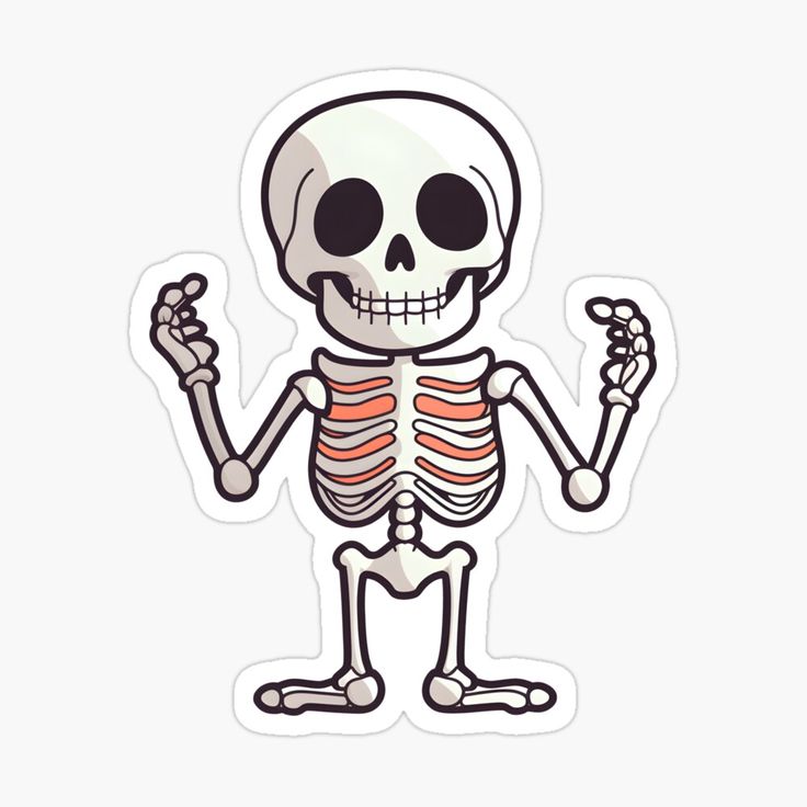 a skeleton sticker with an orange and white stripe on it's chest, arms and legs