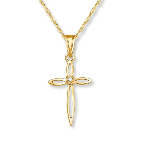 This open-design 14K yellow gold cross features a gleaming diamond at the center. The 18-inch rope necklace fastens with a spring ring clasp. Cross Necklace Women, Jewelry Advice, Jared The Galleria Of Jewelry, Gold Cross Necklace, Gold Cross Pendant, Necklace Diamond, Gold Necklace Women, Stacked Jewelry, Rope Necklace