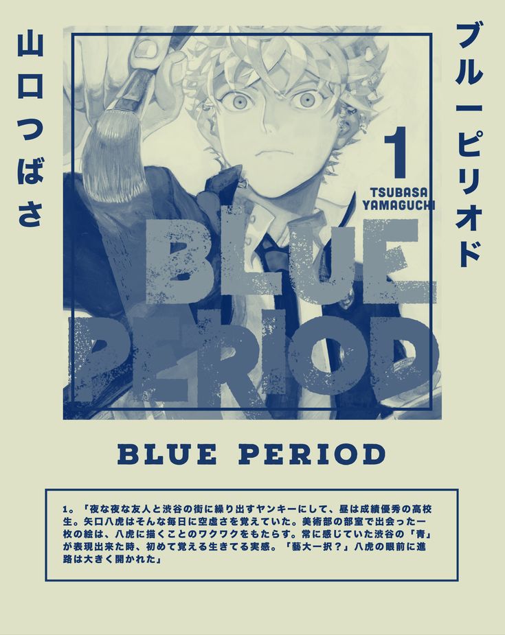 an advertisement for blue period with anime characters