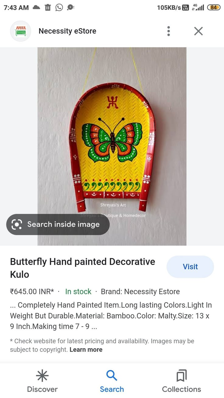 the butterfly hand painted decorative item is on sale for $ 4, 99 and has been bought