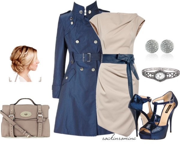 "it's a paycheck" by iamrockinromine ❤ liked on Polyvore Steel Blue Outfit Color Combos, Blue Outfit Color Combos, Outfit Color Combos, Blue Coat Outfit, Mac Coat, Diva Dress, Asymmetrical Hem Dress, Wardrobe Planning, Coat Outfit