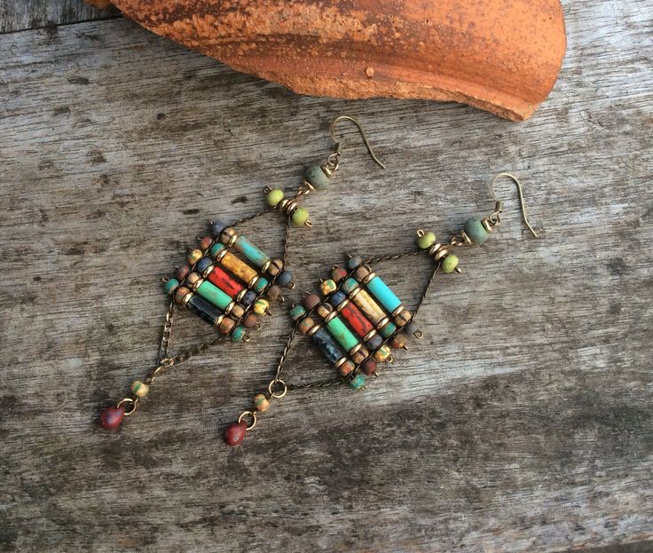 Earthy Handmade Multicolor Earrings, Vintage Multicolor Beaded Earrings With Ear Wire, Free Spirited Woman, Boho Chic Earrings, Native American Earrings, Boho Beauty, Chic Earrings, Hippie Earrings, Bohemian Earrings