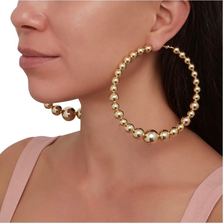 Lever - Omega Back Beaded Metallic Solid Material: All Man-Made Material Gold Elegant Beaded Earrings With Large Beads, Elegant Gold Beaded Earrings With Large Beads, Large Beads Earrings For Party, Large Beads Party Earrings, Party Earrings With Large Beads, Fendi Earrings, Coach Earrings, Spring Earrings, Teardrop Dangle Earrings