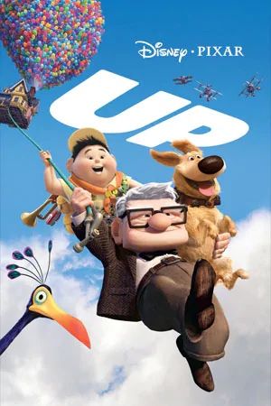 up movie poster with characters flying in the sky and an animal holding a dog on his back