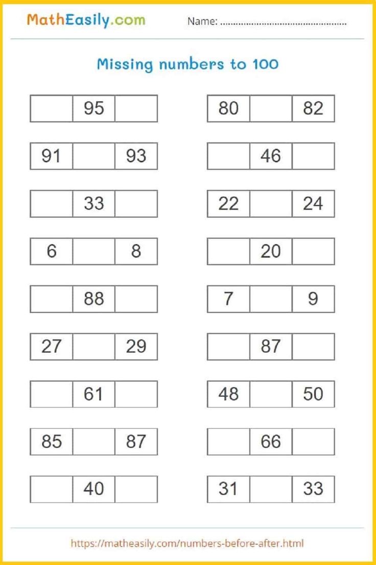 the missing numbers to 100 worksheet is shown in yellow and white, with an orange border