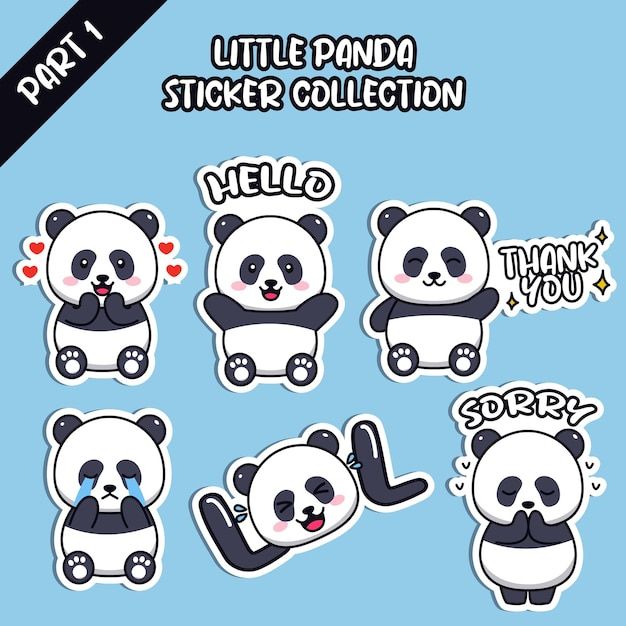 the panda sticker collection is designed to look like it's in different positions