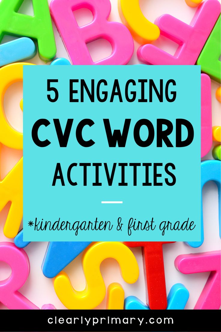 the words 5 engaging cvc word activities are surrounded by colorful plastic letters and numbers