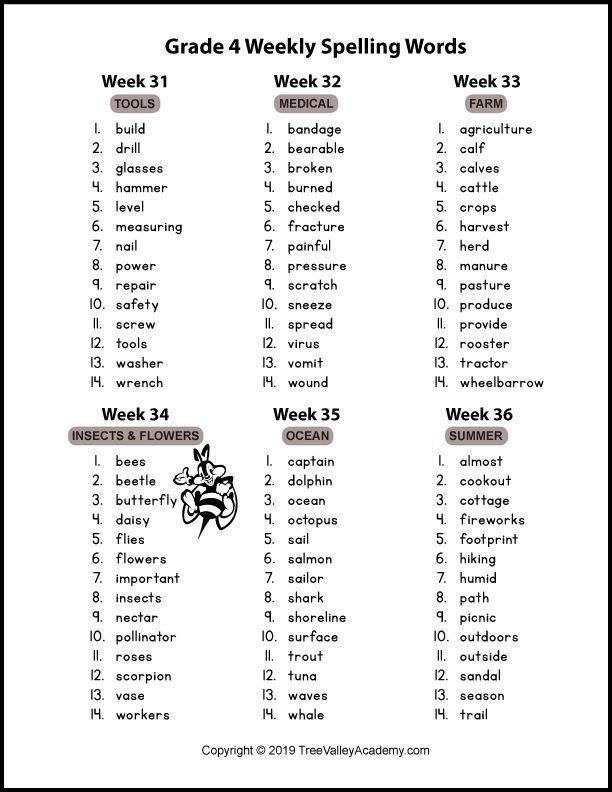 grade 4 spelling worksheet with the words and numbers for each student to use