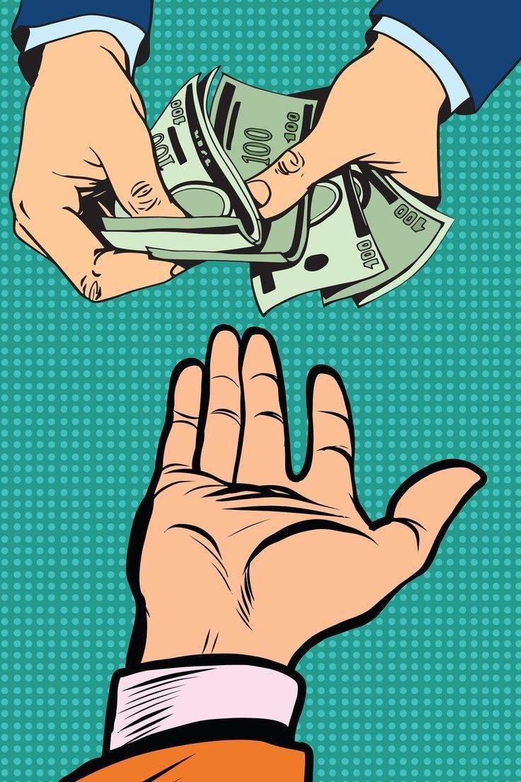 two hands exchanging money from each other in pop art style - stock photo - images