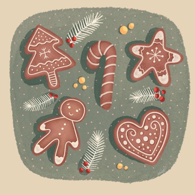 gingerbread cookies and candy canes are arranged in the shape of christmas trees, snowflakes, and hearts