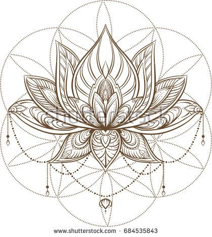 a drawing of a lotus flower in brown and white on a white background with an intricate pattern