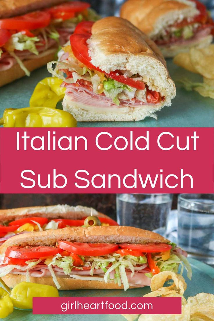 italian cold cut sub sandwich with lettuce, tomatoes and peppers