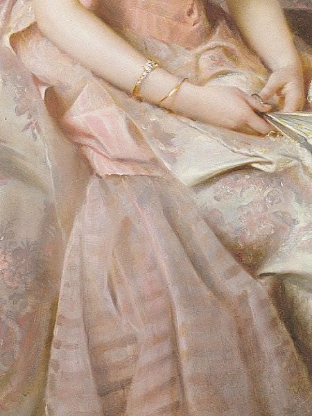 a painting of a woman in a pink dress