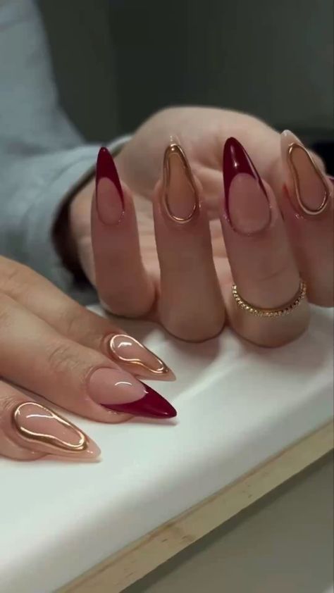 #fashion, #style, #outfitinspiration, #beauty nails beautynails Power Nails, Red And Gold Nails, Designs For Short Nails, Fancy Nail Art, Wine Nails, Gold Nail Designs, Formal Nails, Classy Nail Designs, Broken Nails