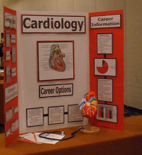 a table with a poster on it that says cardiollogy, career options and career information