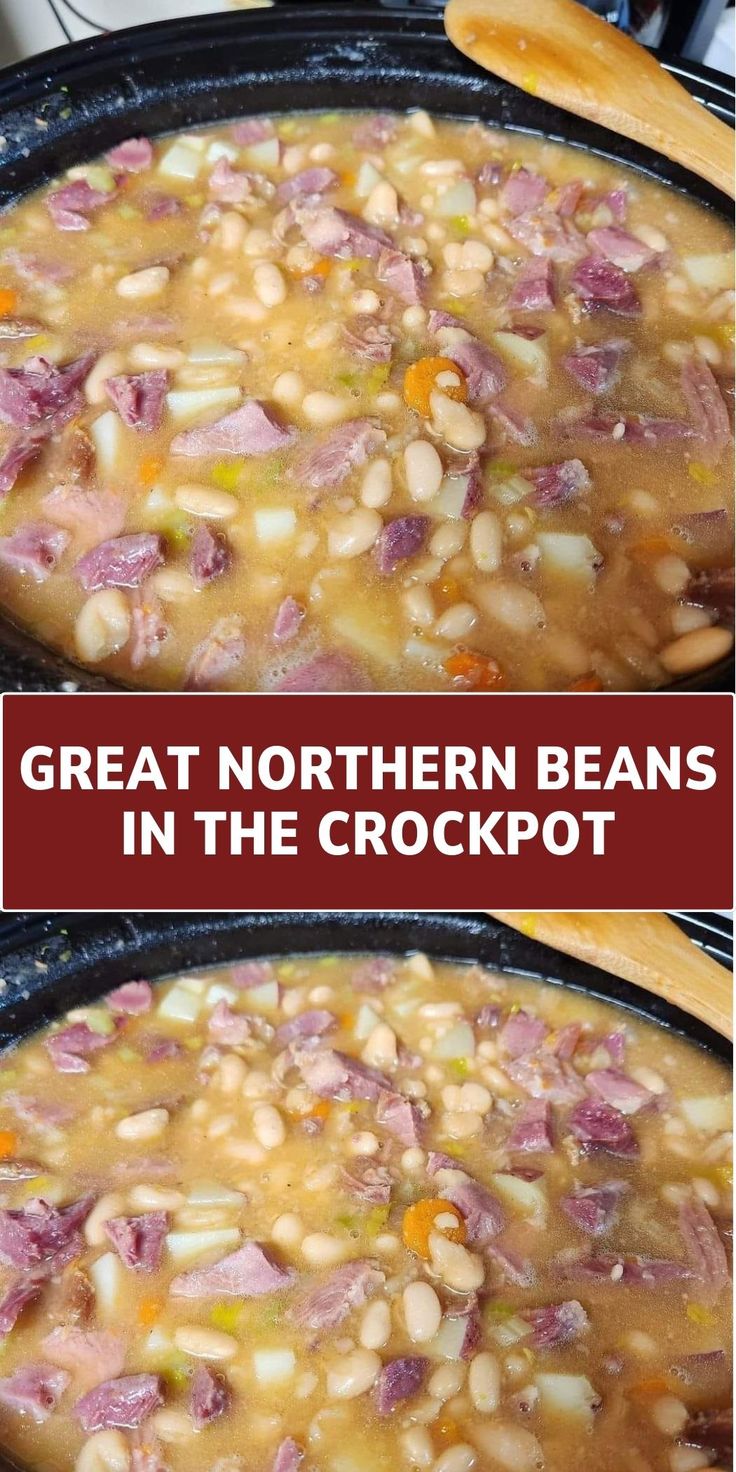 two pictures showing different types of beans in the crockpot