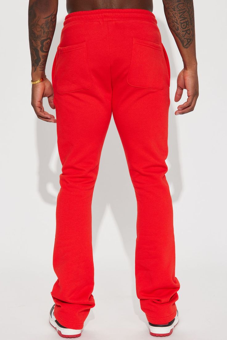 Model Height: 6'1 - Waist: 32 - Wearing Large Big & Tall: Height 6'5 - Waist 42 - Wearing XXXL Available In Red. Elastic Waistband Drawstring Side Hand Pockets 60% Cotton, 40% Polyester Imported | Mens Tyson Skinny Stacked Flare Sweatpant in Red size 3XL by Fashion Nova Tall Height, Mens Fleece, Big & Tall, Red Fashion, Model Height, Solid Black, Fashion Nova, Sweatpants, Size Medium