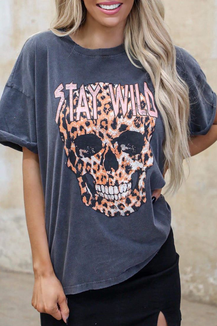 Stay Wild Leopard Skull Tee Leopard Skull, Graphic Tees Fashion, Wild Leopard, Women's Outfits By Occasions, Skull Tee, Leopard Fashion, Skull Graphic, Comfy Dresses, Stay Wild