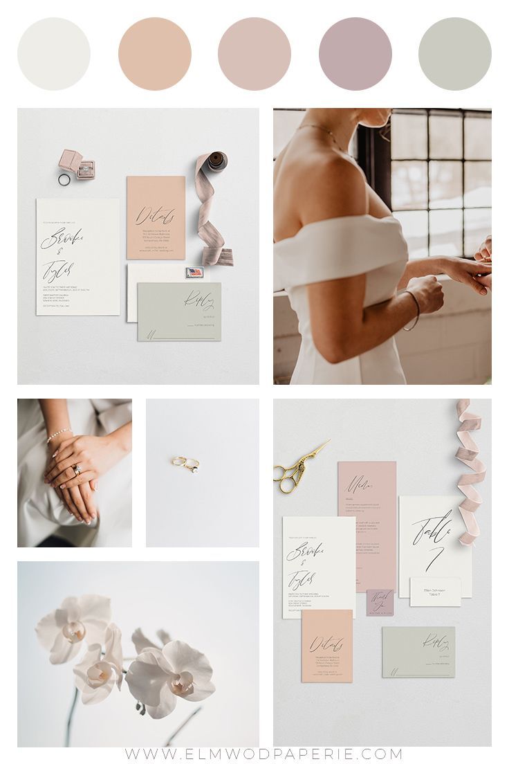 the wedding stationery is shown with different colors