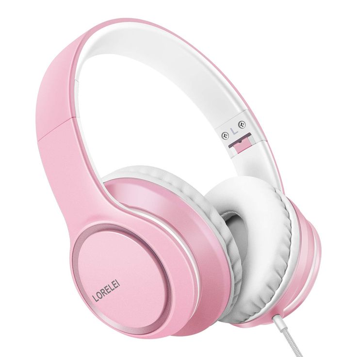 the pink headphones are on display against a white background with an inscription that reads, love