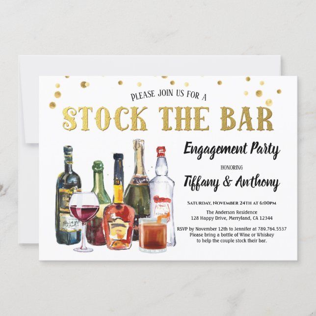 a stock the bar engagement party card