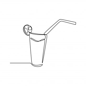 a line drawing of a glass with a straw and a lemon slice on the rim