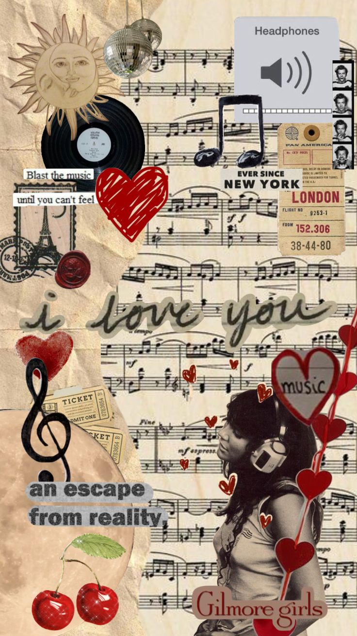 a collage of music and hearts with the words love you an escape from reality