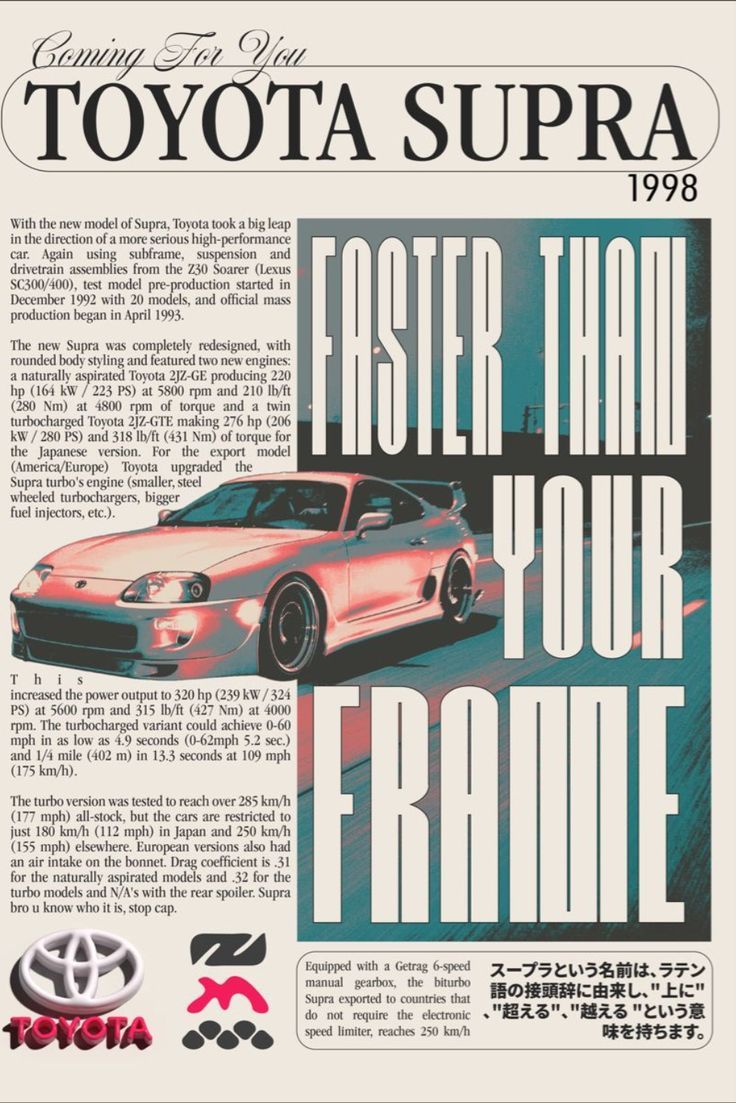 an advertisement for the toyota supra