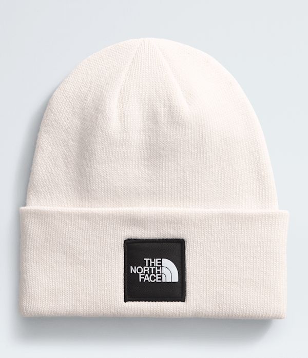 the north face logo beanie in white