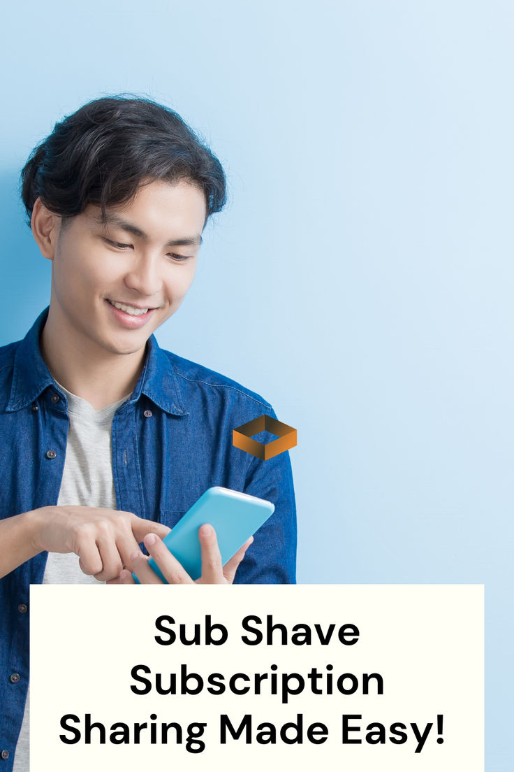 a man holding a tablet with the text sub shave subscription sharing made easy