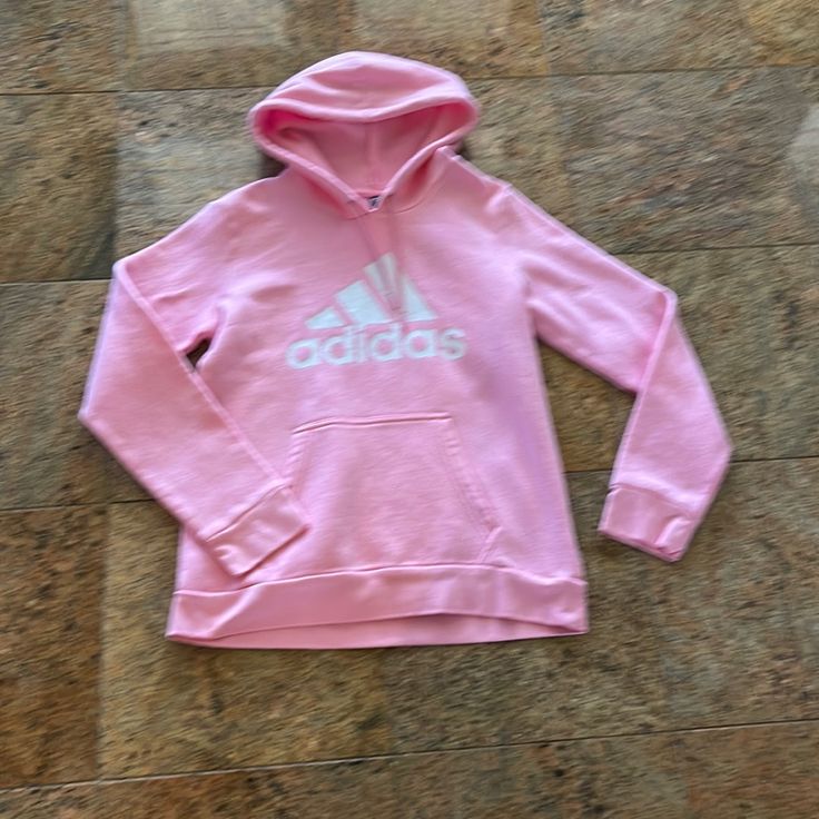 New Adidas Hoodie Pink And White Spring Hoodie With Letter Print, Spring Hoodie Jacket With Letter Print, Spring Hooded Jacket With Letter Print, White Hooded Jacket With Letter Print, Spring Athleisure Hooded Hoodie, Spring Athleisure Hoodie, Sportswear Hoodie With Drawstring For Spring, White Fleece Hooded Sportswear Jacket, Spring Sportswear Hoodie With Drawstring Hood