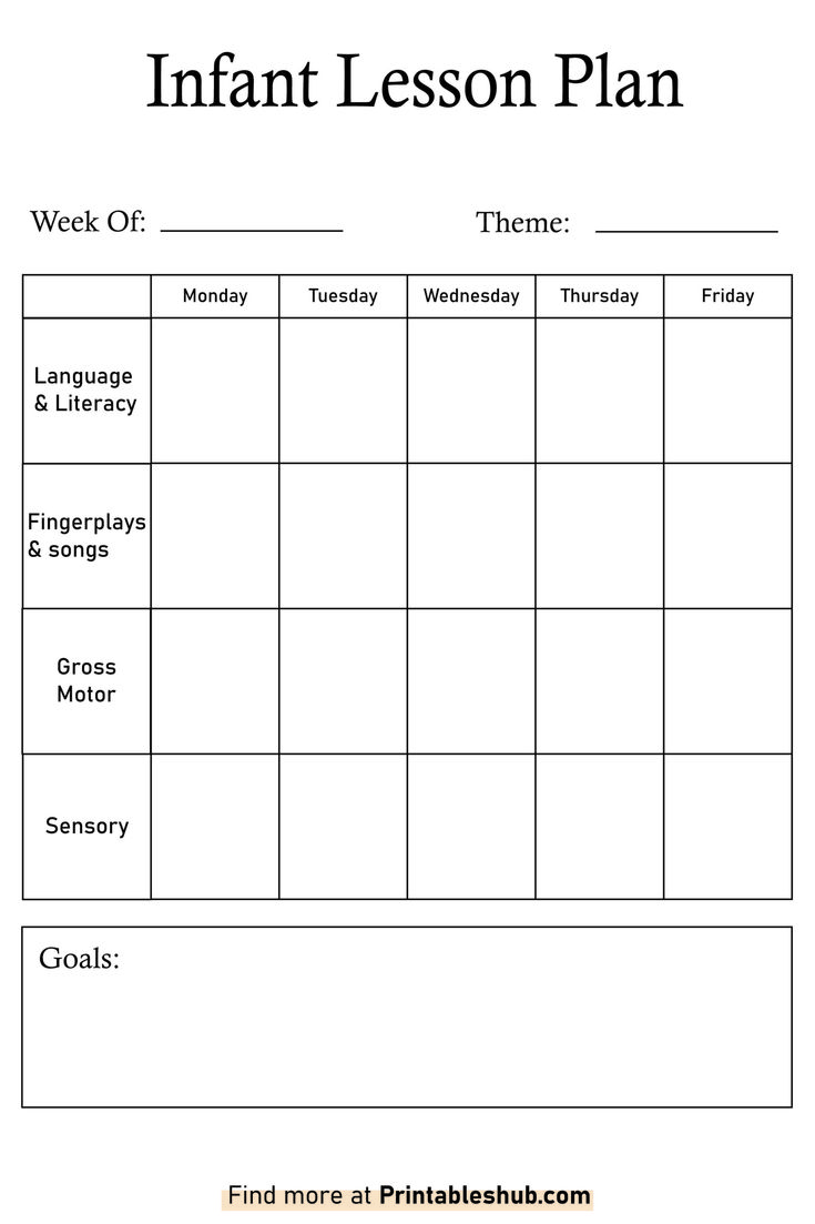 Printable Blank Infant Lesson Plan Template PDF Infant Lesson Plans Daycares Free, Kindergarten Lesson Plans Examples, Infant Lesson Plans Daycares, Daycare Curriculum Lesson Plans Free Printables, Infant Room Lesson Plans, Infant Lesson Plans Creative Curriculum, Infant Lesson Plan Template, Daycare Lesson Plans For Toddlers, Toddler Themes Lesson Plans