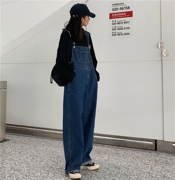 Shopherd - Wide-Leg Denim Jumpsuit | YesStyle Ootd Jumpsuit Jeans, Mixed Aesthetic, Street Preppy, Moda China, Straight Wide Leg Pants, Denim Suspenders, Preppy Mode, Denim Pullover, Jumper Pants