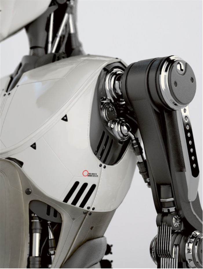 a white and black robot is standing up