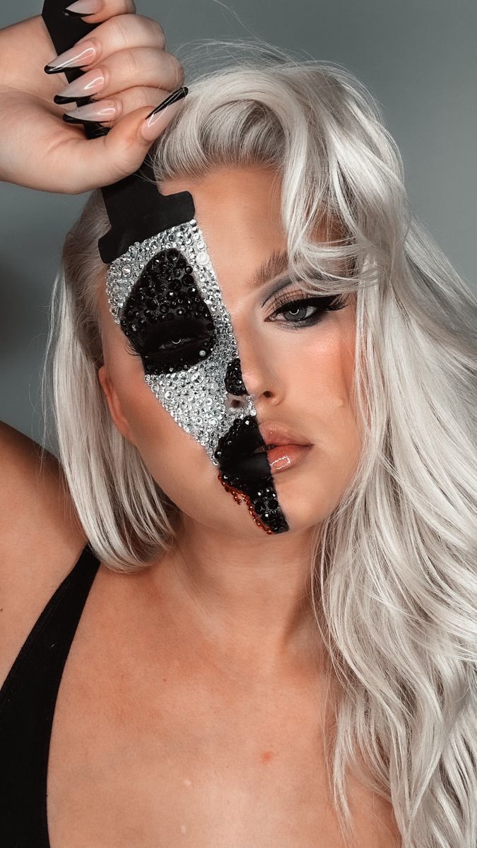 Glam ghost face makeup, halloween makeup, rhinestone ghost face , scream movie, Ghost Face Halloween Makeup, Scream Makeup Halloween, Halloween Rhinestone Makeup, Ghost Face Makeup Halloween, Scream Make Up Halloween, Scream Halloween Makeup, Rhinestone Makeup Halloween, Rhinestone Halloween Makeup, Ghost Makeup Halloween