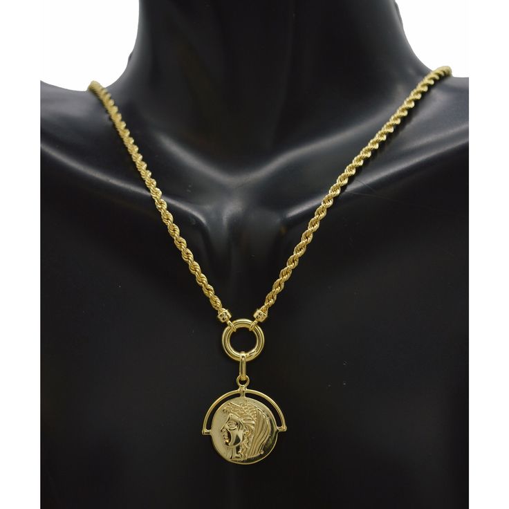 This Real 14k Yellow Gold 18" Round Ring Coin Charm Rope Chain Necklace 4.3 Gr Features A Round Coin Charm On A Rope Chain. The 18-Inch Length Is Perfect For A Layered Look Or Wearing On Its Own, And The 4.3 Grams Weight Gives It A Substantial Feel. The Intricate Details Of The Jesus Face Charm Make It A Beautiful And Meaningful Addition To Any Jewelry Collection. Made From High-Quality Materials, This Necklace Is A Timeless Piece That Will Last A Lifetime. Specifications: Metal: Real 14k Solid Golden Coin, Jesus Face, Rope Chain Necklace, Round Rings, Layered Look, Rope Chain, Intricate Details, Timeless Pieces, The 4