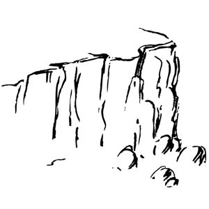 a black and white drawing of a cliff