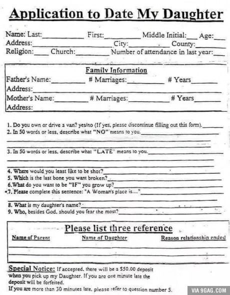 an application to date my daughter