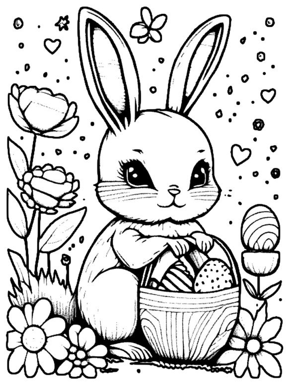 an easter bunny with eggs in a basket