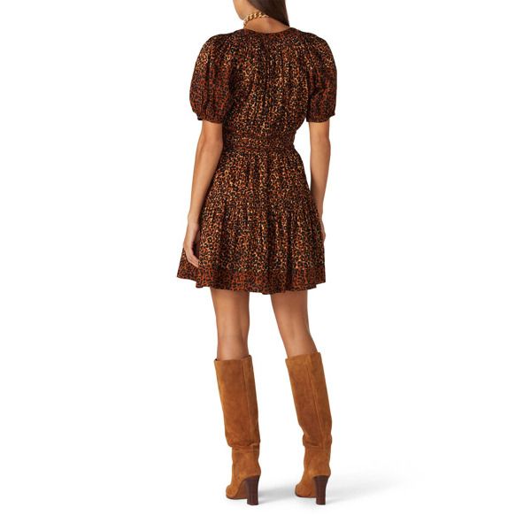 Brown. Leopard Print (100% Cotton). Hourglass. Short sleeves. V-neckline. Center back zipper closure. 35" from shoulder to hemline. Imported. Fall Lined Knee-length Mini Dress, V-neck Dresses With Fitted Waist And Lining, Fall Lined Midi Dress, Chic V-neck Short Sleeve Dress For Fall, Fall Knee-length Lined Mini Dress, Chic Short Sleeve V-neck Dress For Fall, Fall V-neck Lined Mini Dress, Fall Mini Dress Lined, Fall Lined Mini Dress