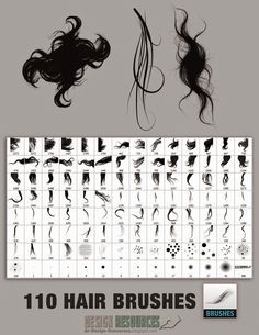 the hair brushes are displayed in black and white colors, with long wavy hair on each side